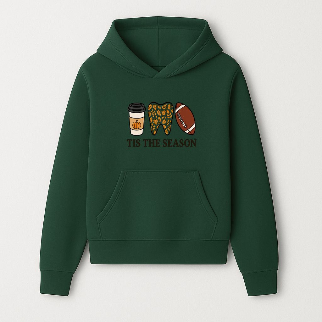Tis the Season Fall Decor: Pumpkin Coffee, Leafy Tooth, Football Theme Gift for Dental Hygiene, Autumn Collection - Hoodie 1758250146229.jpg