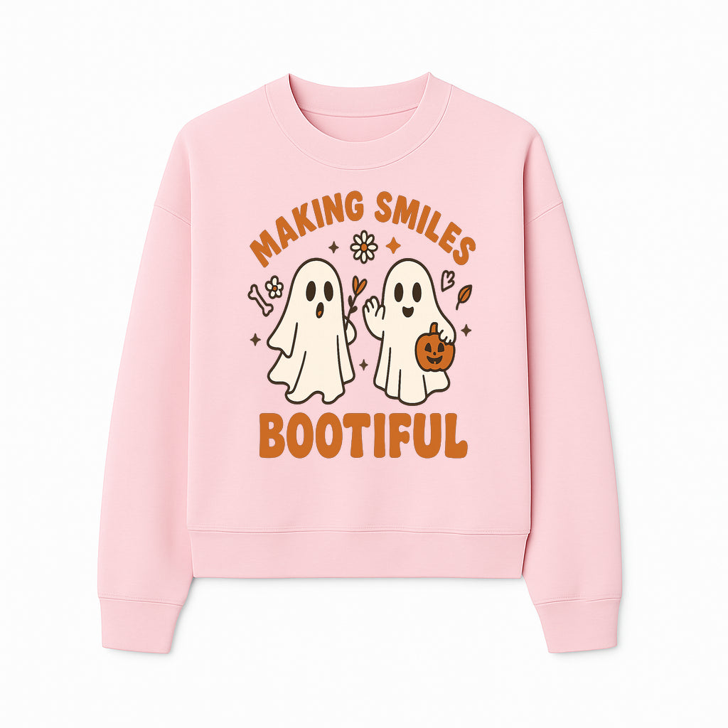 Cute Ghosts Halloween T-Shirt - Making Smiles Bootiful with Pumpkin & Flowers, Fun Fall Apparel for Kids & Adults - Sweatshirt 1758250146260.jpg