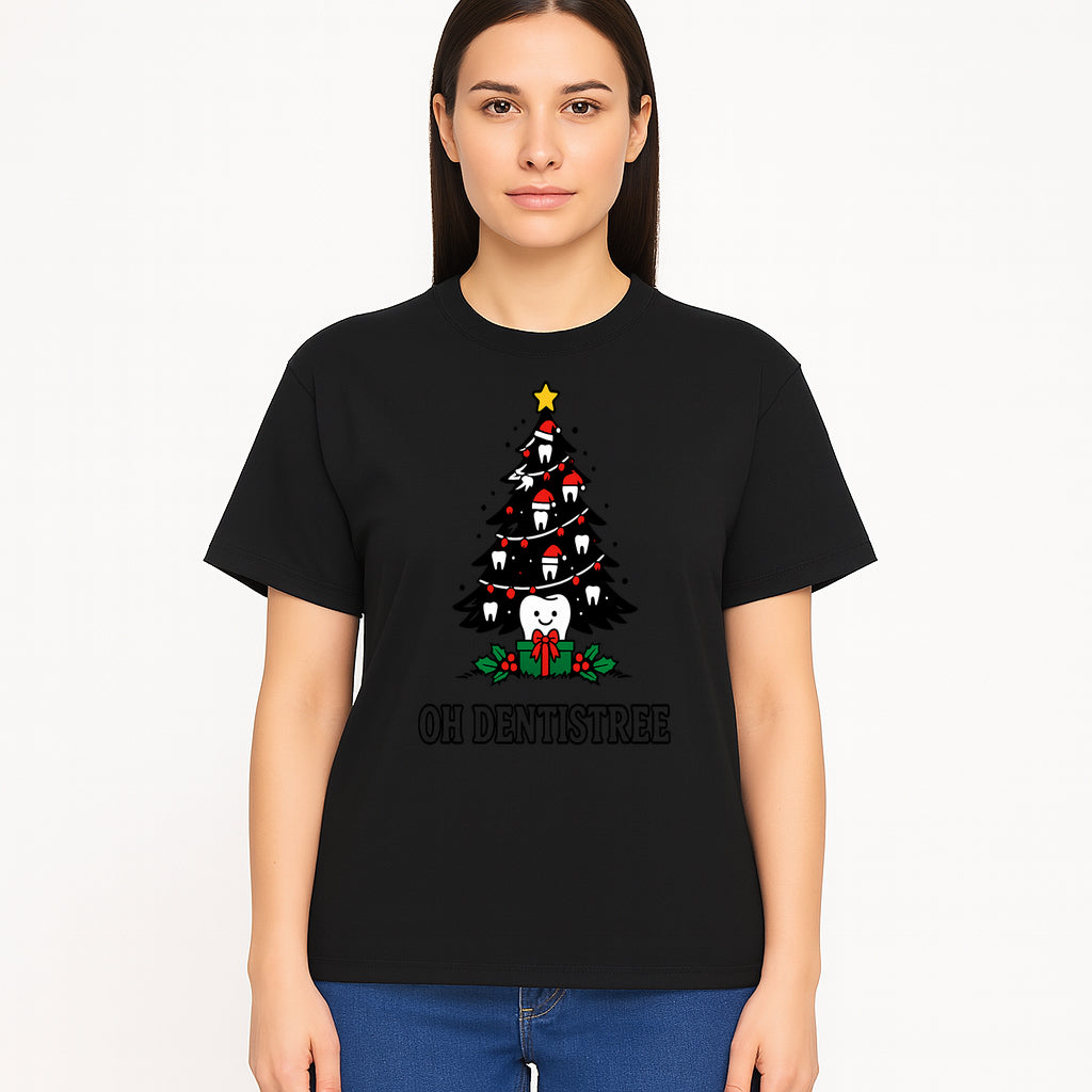 Funny Oh Dentistre Christmas Tree Teeth Graphic Tee - Cute Dental Holiday Shirt for Dentists, Hygienists, and Tooth Lovers - T-shirt 1758250146362.jpg