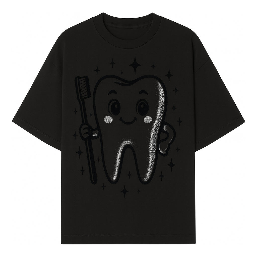 Cute Tooth Character with Toothbrush and Sparkles, Kids Dental Hygiene Art Print, Adorable Tooth Decor for Children's Room - T-shirt 1758250146510.jpg