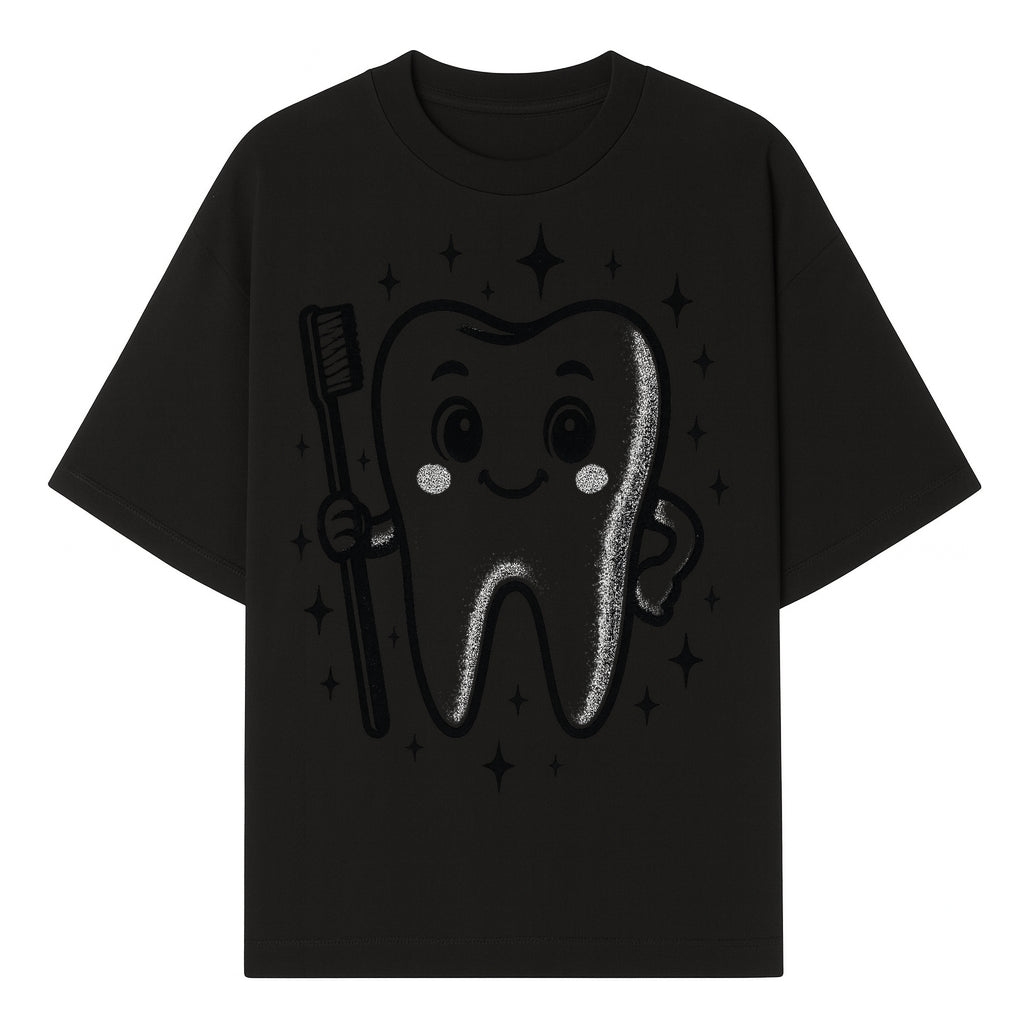 Cute Tooth Character with Toothbrush and Sparkles, Kids Dental Hygiene Art Print, Adorable Tooth Decor for Children's Room - T-shirt 1758250146510.jpg