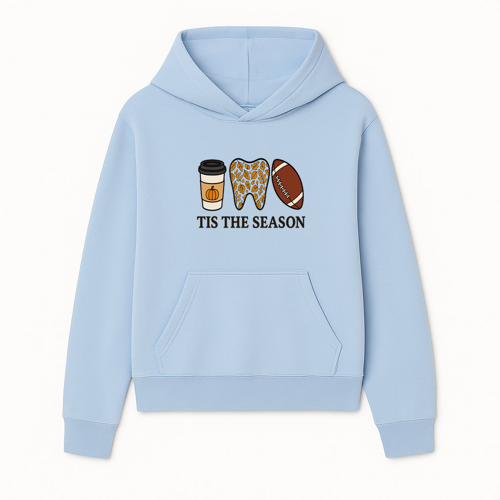 Tis the Season Fall Decor: Pumpkin Coffee, Leafy Tooth, Football Theme Gift for Dental Hygiene, Autumn Collection - Hoodie 1758250146537.jpg