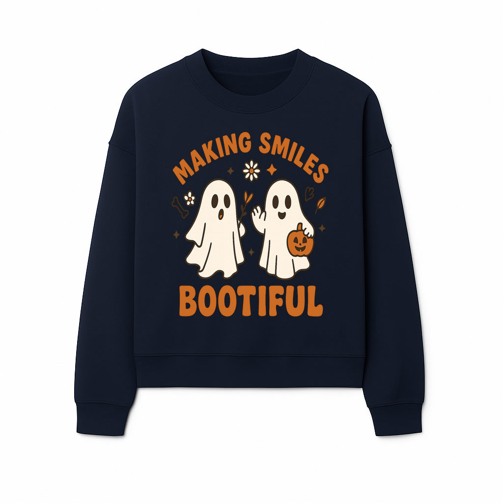 Cute Ghosts Halloween T-Shirt - Making Smiles Bootiful with Pumpkin & Flowers, Fun Fall Apparel for Kids & Adults - Sweatshirt 1758250146624.jpg
