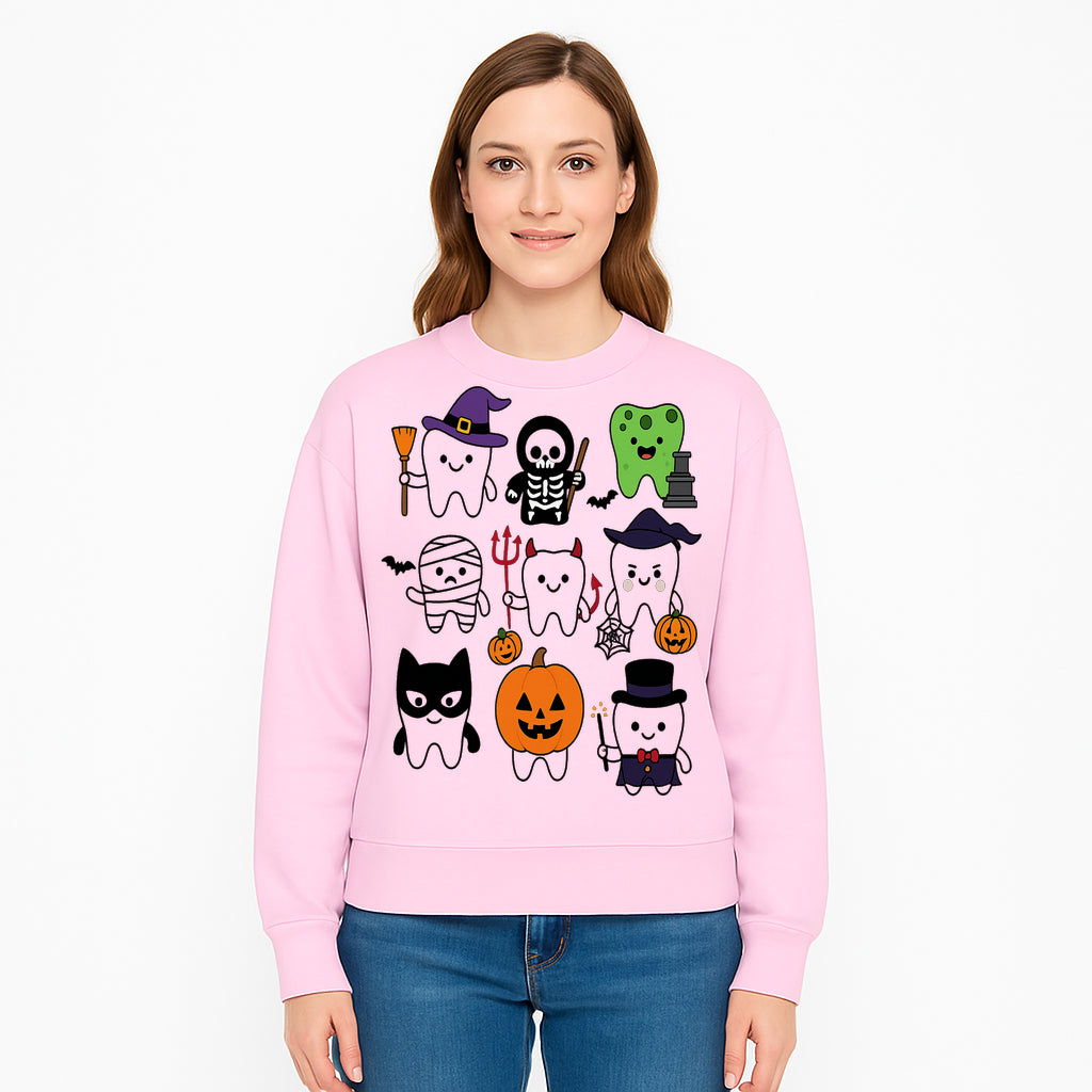 Halloween Tooth Characters Stickers | Cute Spooky Dental Themed Decor | Ghosts, Pumpkins, Skulls, and Mummies Design - Sweatshirt 1758250146630.jpg
