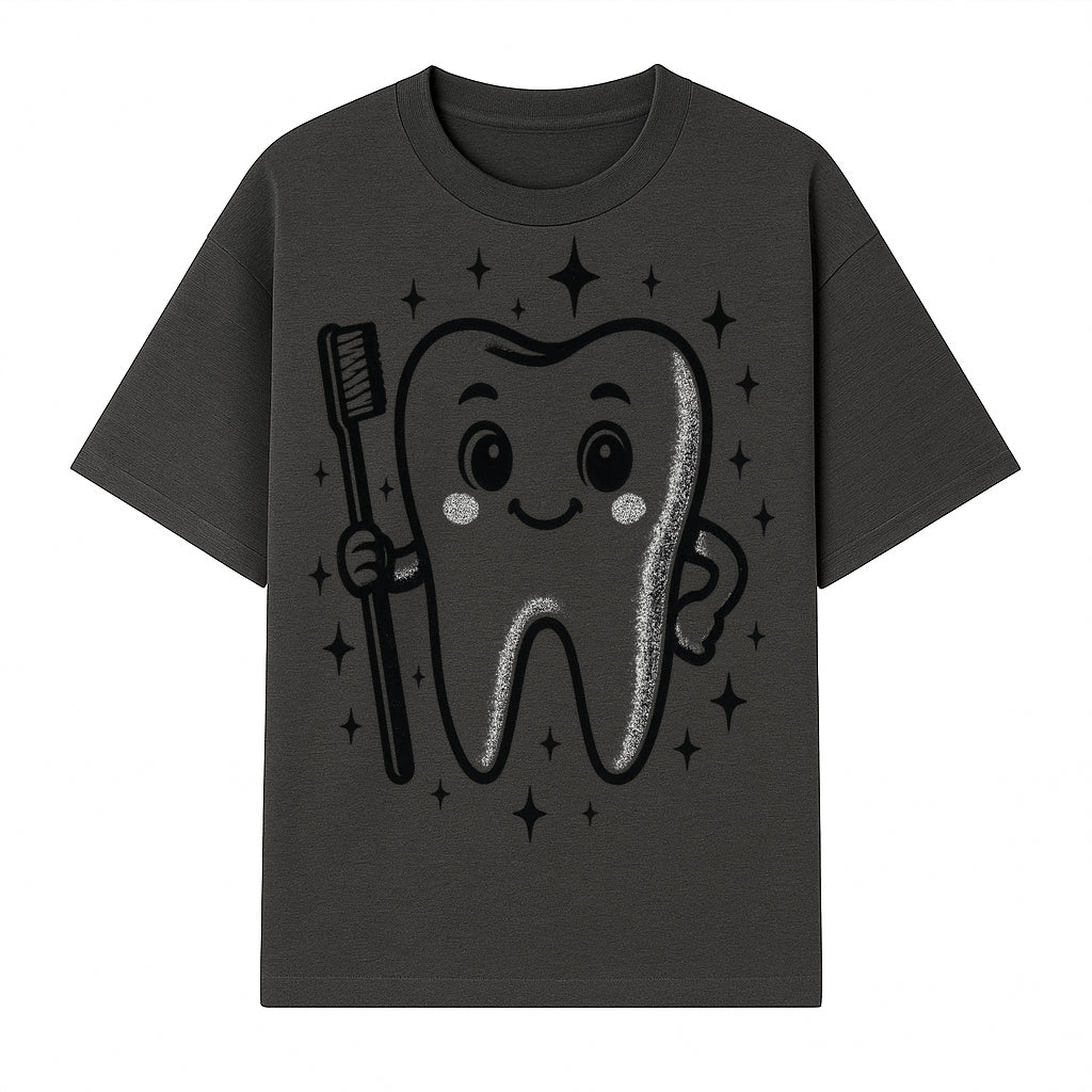 Cute Tooth Character with Toothbrush and Sparkles, Kids Dental Hygiene Art Print, Adorable Tooth Decor for Children's Room - T-shirt 1758250146668.jpg
