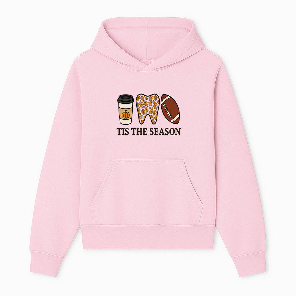 Tis the Season Fall Decor: Pumpkin Coffee, Leafy Tooth, Football Theme Gift for Dental Hygiene, Autumn Collection - Hoodie 1758250146673.jpg