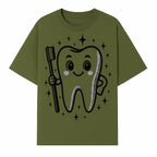 Cute Tooth Character with Toothbrush and Sparkles, Kids Dental Hygiene Art Print, Adorable Tooth Decor for Children's Room - T-shirt 1758250146797.jpg