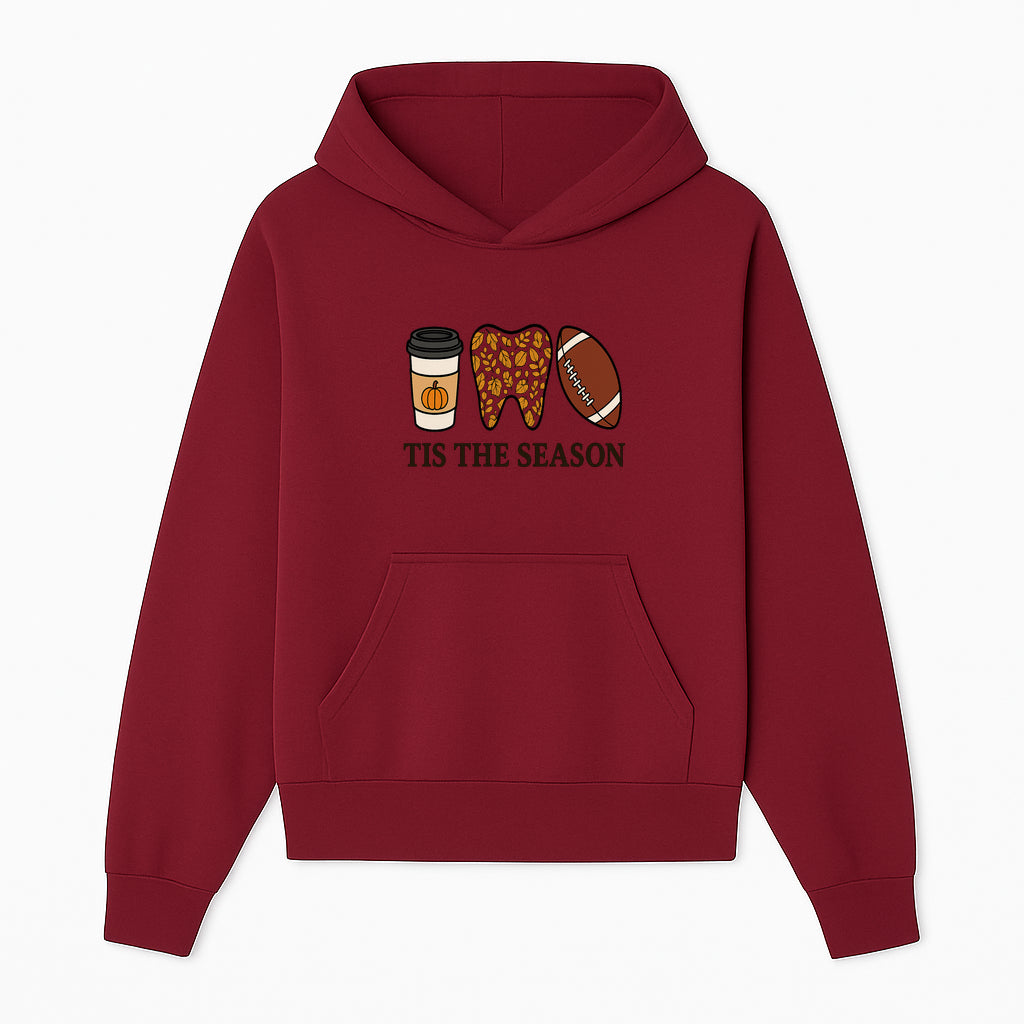 Tis the Season Fall Decor: Pumpkin Coffee, Leafy Tooth, Football Theme Gift for Dental Hygiene, Autumn Collection - Hoodie 1758250146823.jpg