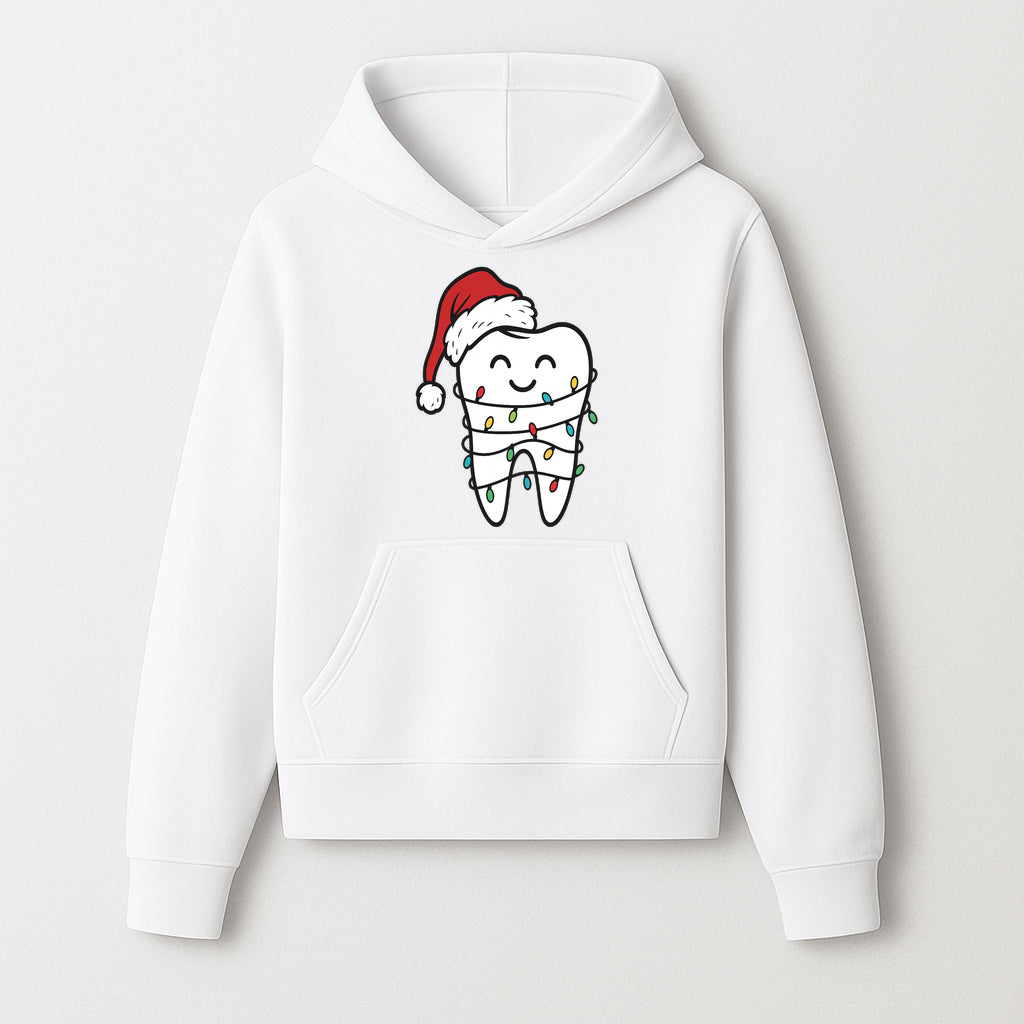 Cute Christmas Tooth Ornament with Santa Hat, Christmas Lights, Dental Holiday Decor, Funny Gift for Dentists and Tooth Lovers - Hoodie 1758250146843.jpg