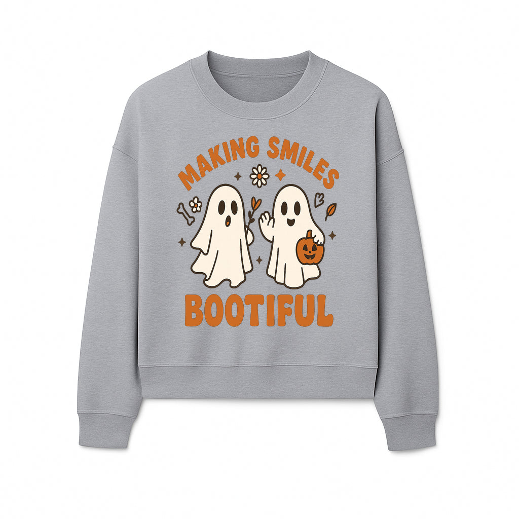 Cute Ghosts Halloween T-Shirt - Making Smiles Bootiful with Pumpkin & Flowers, Fun Fall Apparel for Kids & Adults - Sweatshirt 1758250146939.jpg