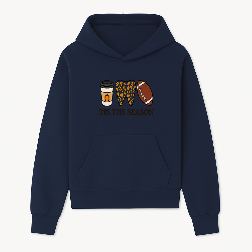 Tis the Season Fall Decor: Pumpkin Coffee, Leafy Tooth, Football Theme Gift for Dental Hygiene, Autumn Collection - Hoodie 1758250146956.jpg
