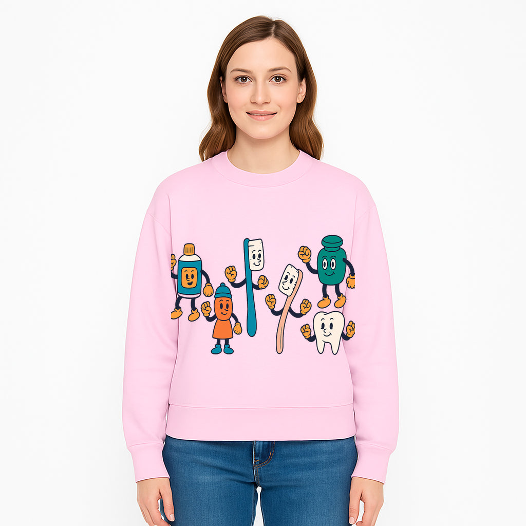 Dental Care Cartoon Characters Sticker Set - Fun Toothbrush, Toothpaste, and Tooth Designs for Kids' Bathroom Decor - Sweatshirt 1758250146975.jpg