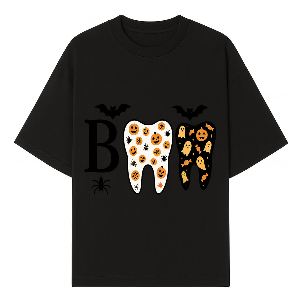 Halloween Tooth Decor: Spooky Pumpkin & Ghost Patterns, Fun Dental Theme, Perfect for Trick-or-Treat Celebrations and Parties - T-shirt 1758250146986.jpg