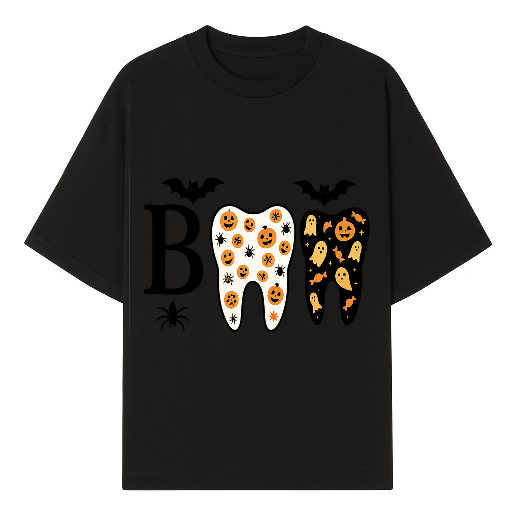 Halloween Tooth Decor: Spooky Pumpkin & Ghost Patterns, Fun Dental Theme, Perfect for Trick-or-Treat Celebrations and Parties - T-shirt 1758250146986.jpg