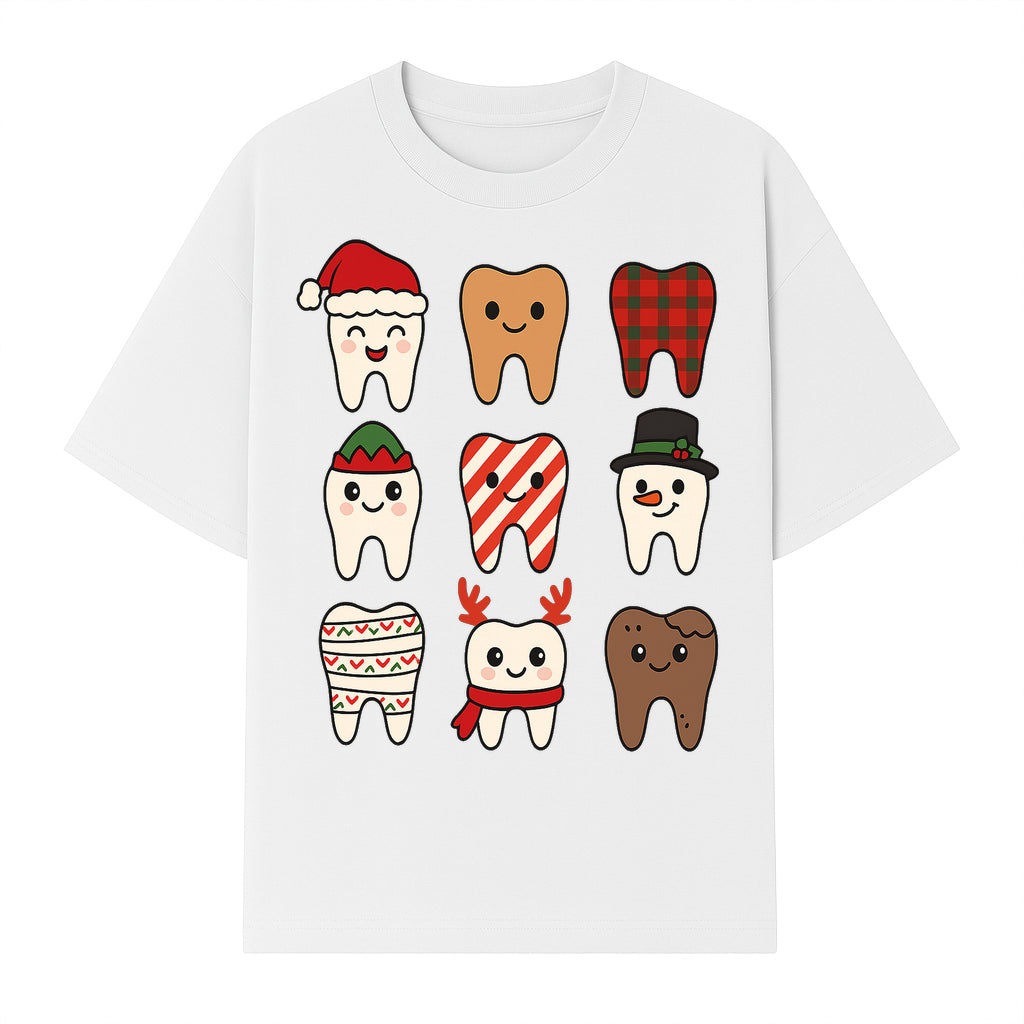 Cute Holiday Tooth Characters Stickers - Festive Dental Decorations for Christmas Cheer, Kid's Parties, and Holiday Crafts - T-shirt 1758250147065.jpg