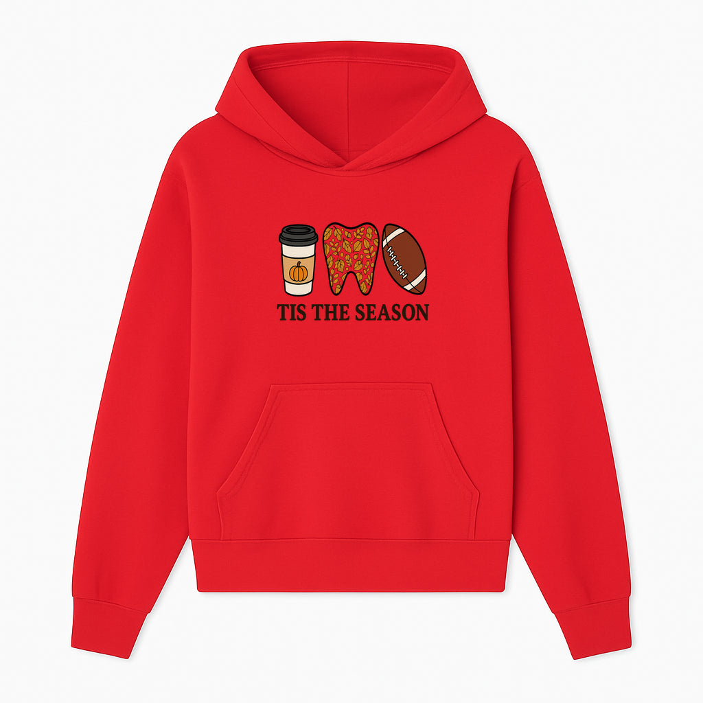 Tis the Season Fall Decor: Pumpkin Coffee, Leafy Tooth, Football Theme Gift for Dental Hygiene, Autumn Collection - Hoodie 1758250147099.jpg