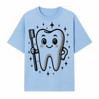 Cute Tooth Character with Toothbrush and Sparkles, Kids Dental Hygiene Art Print, Adorable Tooth Decor for Children's Room - T-shirt 1758250147102.jpg