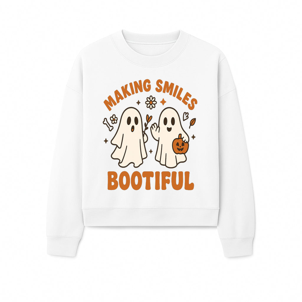 Cute Ghosts Halloween T-Shirt - Making Smiles Bootiful with Pumpkin & Flowers, Fun Fall Apparel for Kids & Adults - Sweatshirt 1758250147104.jpg