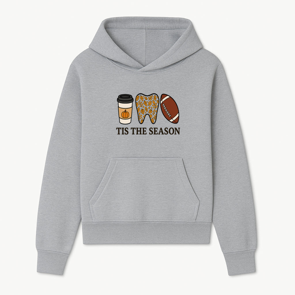 Tis the Season Fall Decor: Pumpkin Coffee, Leafy Tooth, Football Theme Gift for Dental Hygiene, Autumn Collection - Hoodie 1758250147250.jpg