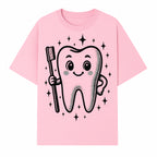 Cute Tooth Character with Toothbrush and Sparkles, Kids Dental Hygiene Art Print, Adorable Tooth Decor for Children's Room - T-shirt 1758250147303.jpg