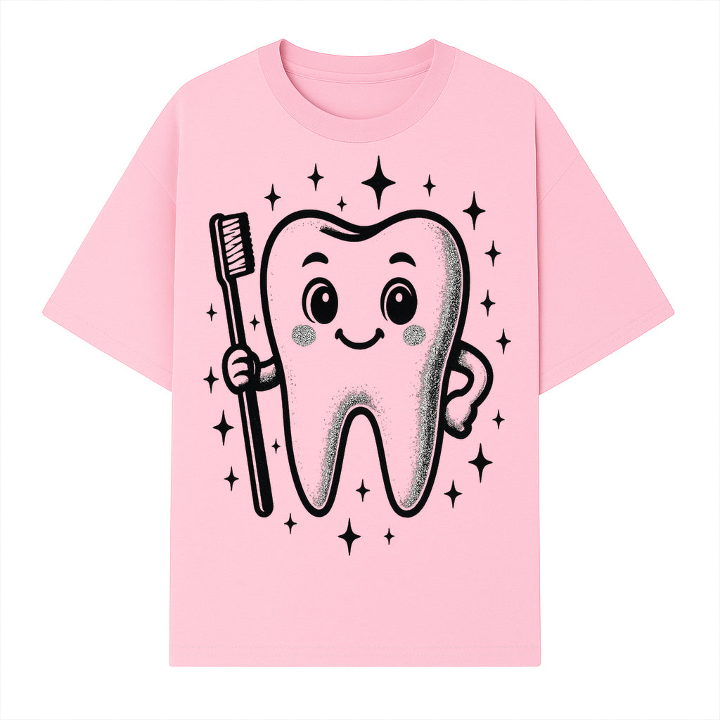 Cute Tooth Character with Toothbrush and Sparkles, Kids Dental Hygiene Art Print, Adorable Tooth Decor for Children's Room - T-shirt 1758250147303.jpg