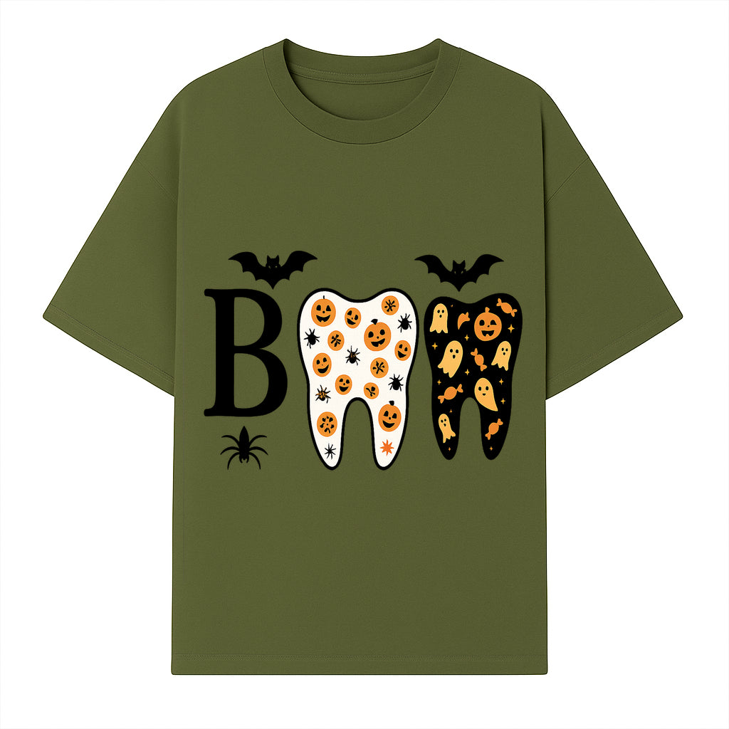 Halloween Tooth Decor: Spooky Pumpkin & Ghost Patterns, Fun Dental Theme, Perfect for Trick-or-Treat Celebrations and Parties - T-shirt 1758250147316.jpg