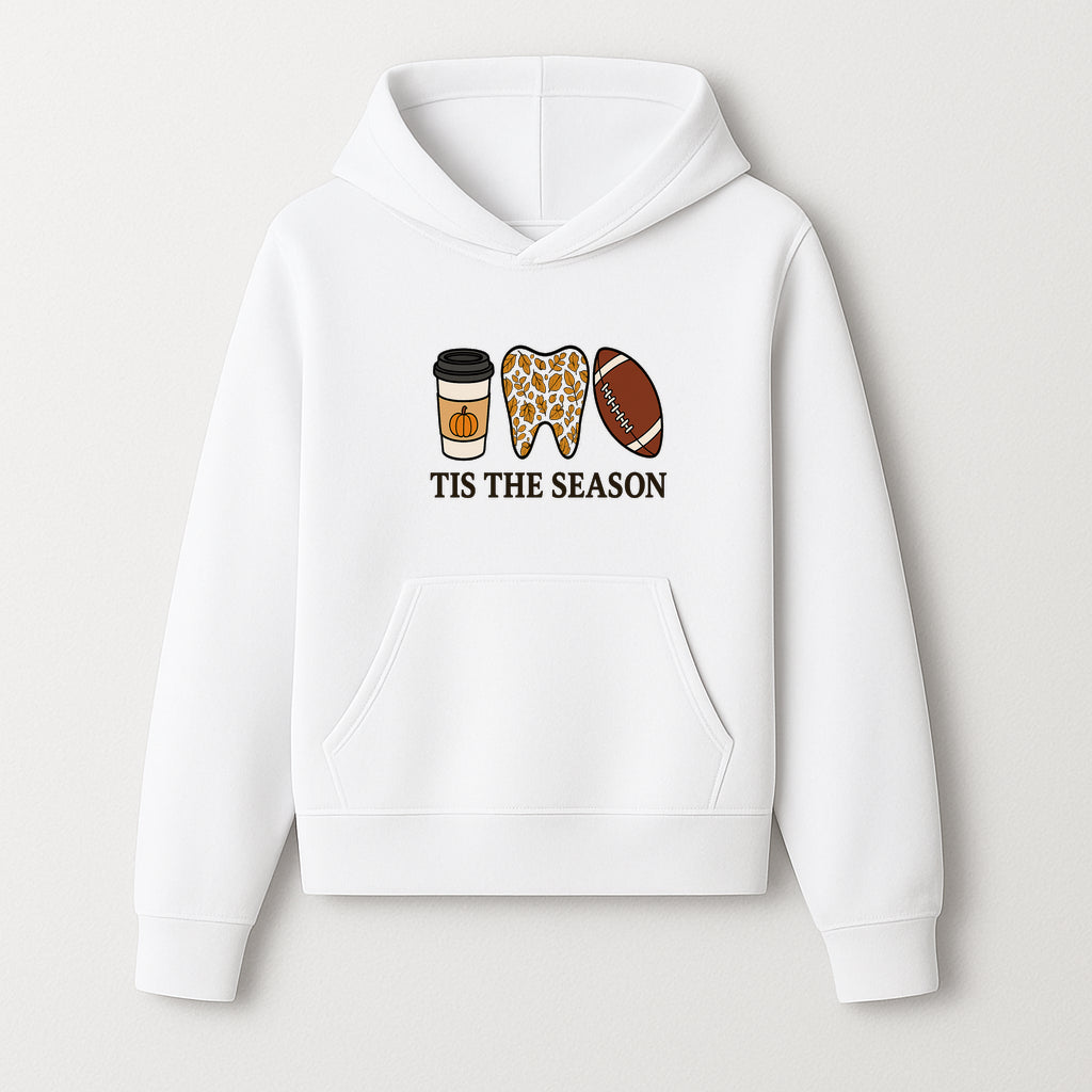 Tis the Season Fall Decor: Pumpkin Coffee, Leafy Tooth, Football Theme Gift for Dental Hygiene, Autumn Collection - Hoodie 1758250147392.jpg