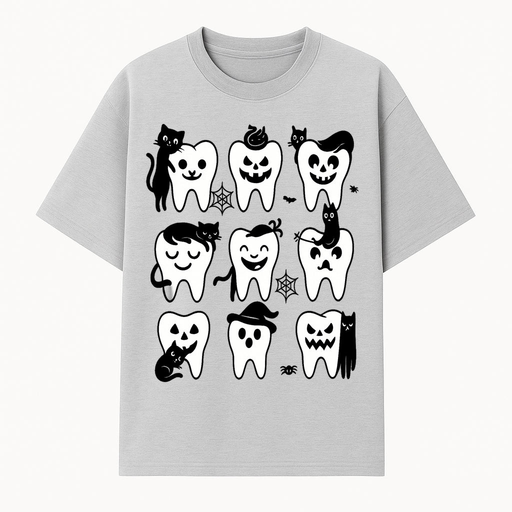 Halloween Tooth Design with Cats - Cute and Spooky Dental Art for Kids, Stickers, Apparel, and Home Decor - T-shirt 1758250147430.jpg