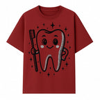 Cute Tooth Character with Toothbrush and Sparkles, Kids Dental Hygiene Art Print, Adorable Tooth Decor for Children's Room - T-shirt 1758250147476.jpg