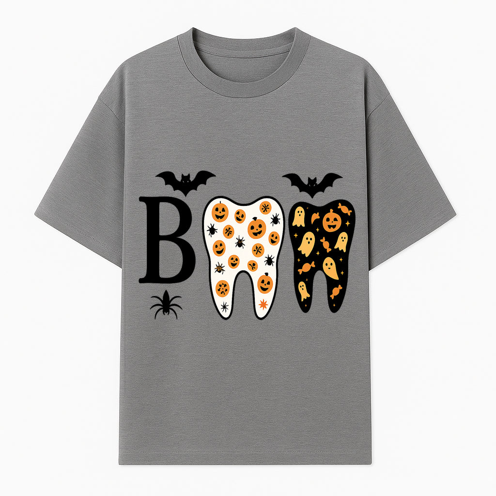 Halloween Tooth Decor: Spooky Pumpkin & Ghost Patterns, Fun Dental Theme, Perfect for Trick-or-Treat Celebrations and Parties - T-shirt 1758250147509.jpg