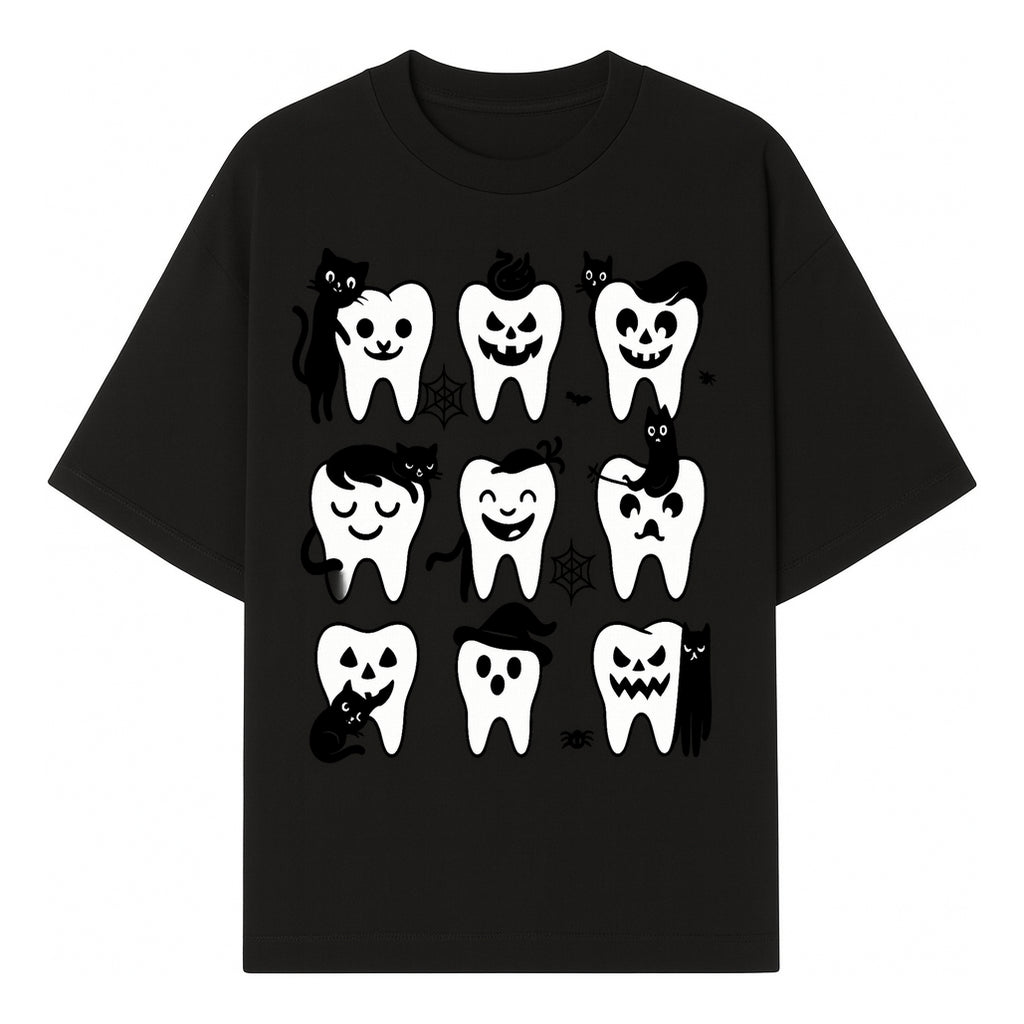 Halloween Tooth Design with Cats - Cute and Spooky Dental Art for Kids, Stickers, Apparel, and Home Decor - T-shirt 1758250147585.jpg