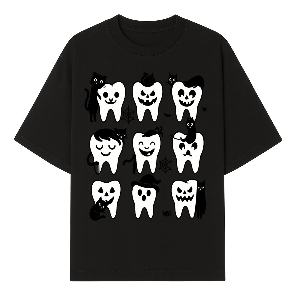 Halloween Tooth Design with Cats - Cute and Spooky Dental Art for Kids, Stickers, Apparel, and Home Decor - T-shirt 1758250147585.jpg