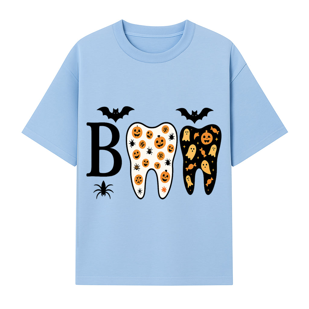 Halloween Tooth Decor: Spooky Pumpkin & Ghost Patterns, Fun Dental Theme, Perfect for Trick-or-Treat Celebrations and Parties - T-shirt 1758250147681.jpg