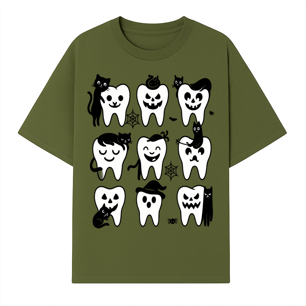 Halloween Tooth Design with Cats - Cute and Spooky Dental Art for Kids, Stickers, Apparel, and Home Decor - T-shirt 1758250147904.jpg