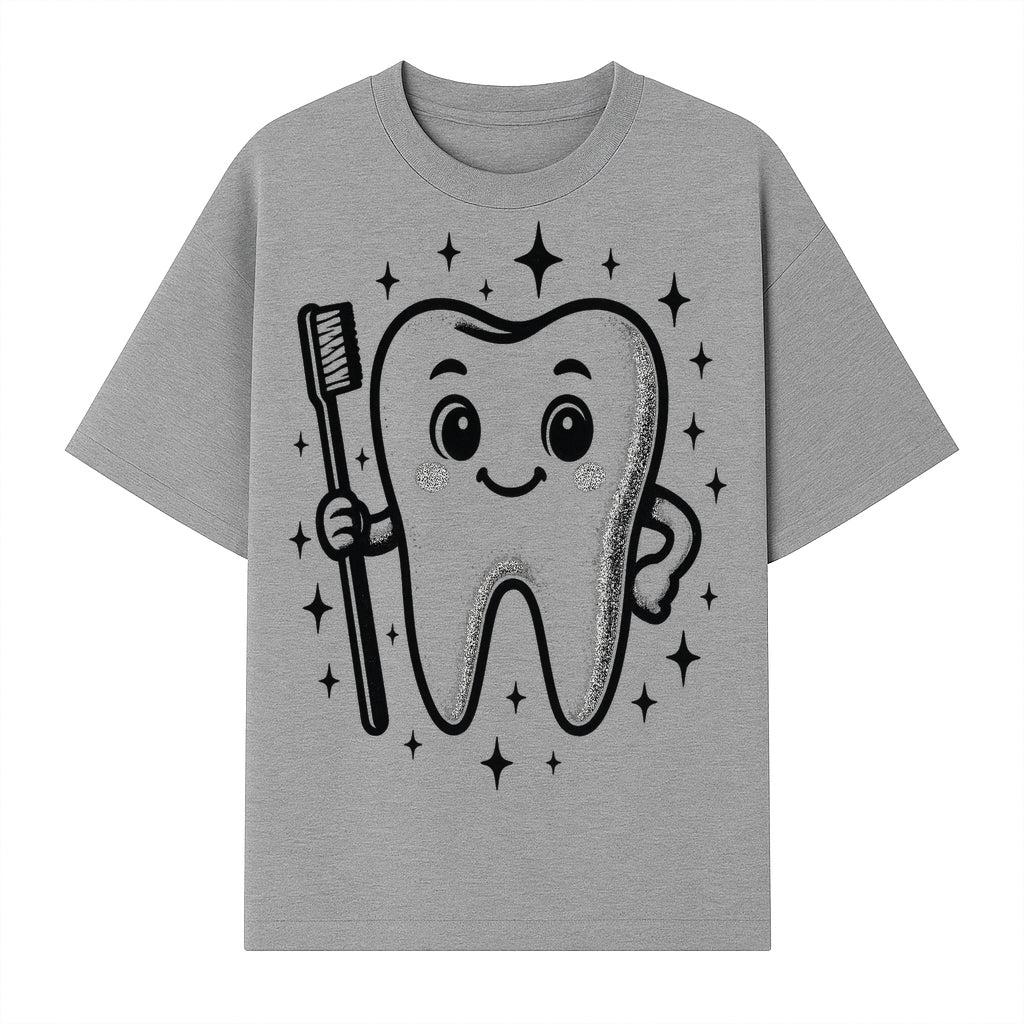 Cute Tooth Character with Toothbrush and Sparkles, Kids Dental Hygiene Art Print, Adorable Tooth Decor for Children's Room - T-shirt 1758250147918.jpg