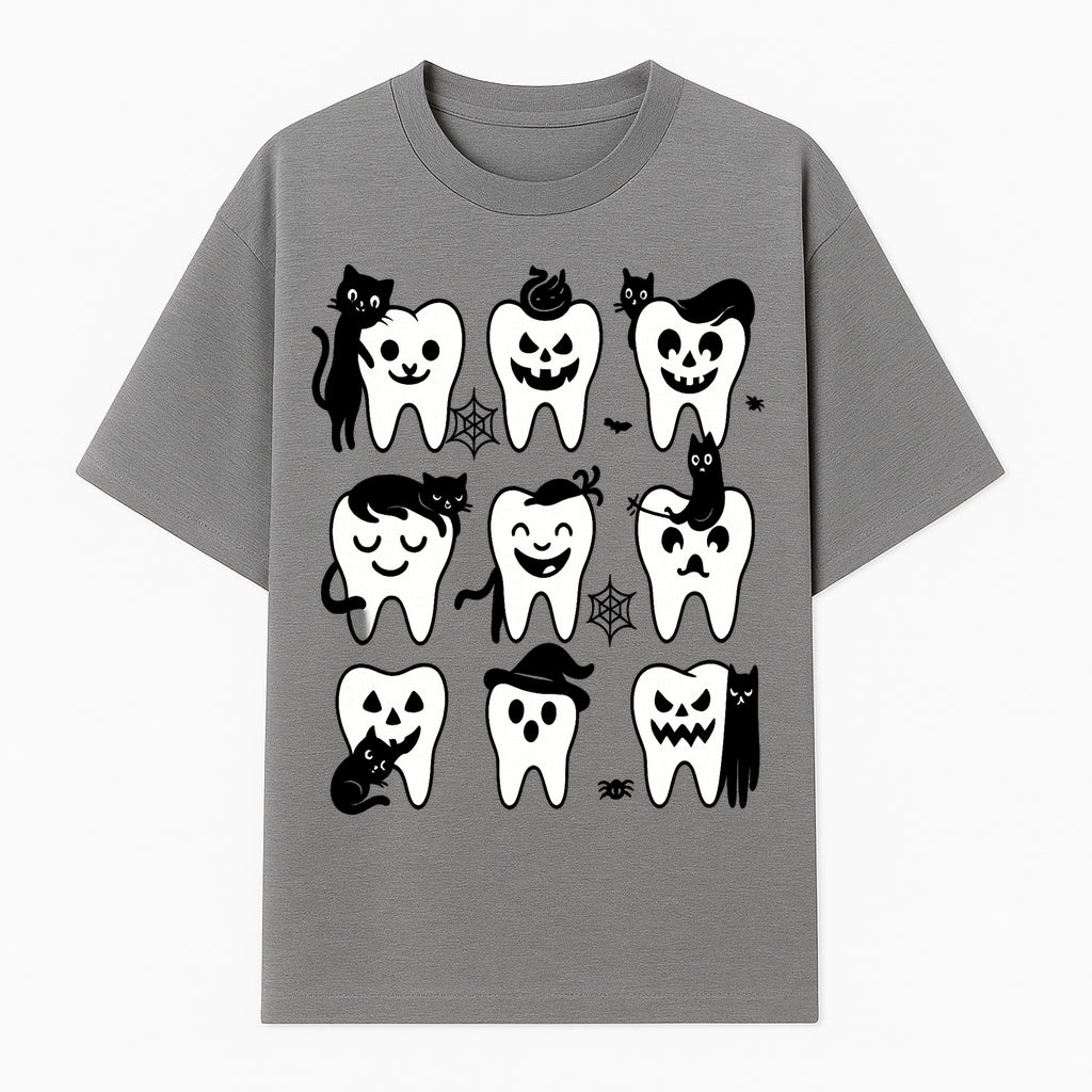 Halloween Tooth Design with Cats - Cute and Spooky Dental Art for Kids, Stickers, Apparel, and Home Decor - T-shirt 1758250148044.jpg