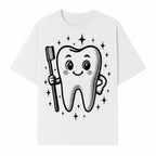 Cute Tooth Character with Toothbrush and Sparkles, Kids Dental Hygiene Art Print, Adorable Tooth Decor for Children's Room - T-shirt 1758250148122.jpg