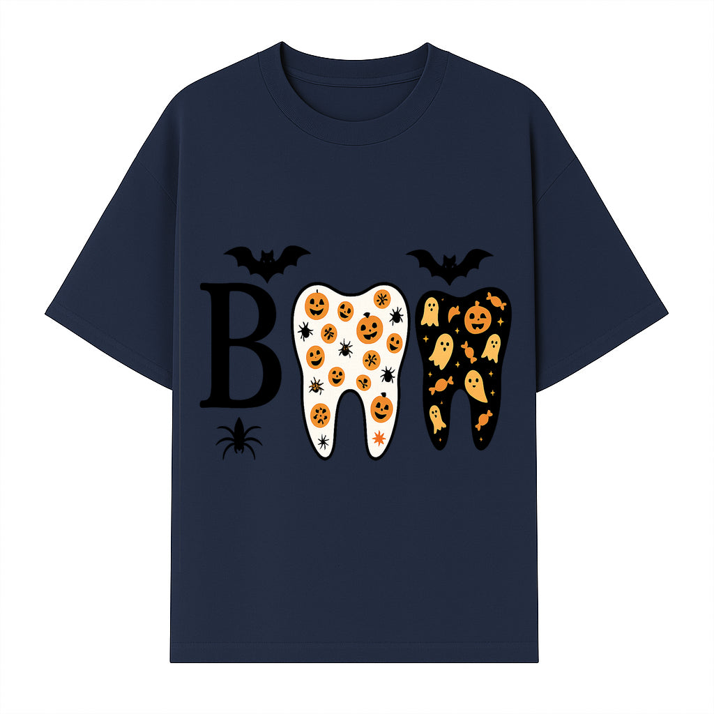 Halloween Tooth Decor: Spooky Pumpkin & Ghost Patterns, Fun Dental Theme, Perfect for Trick-or-Treat Celebrations and Parties - T-shirt 1758250148161.jpg