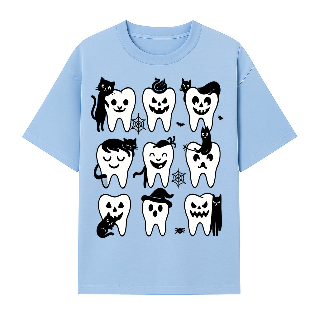 Halloween Tooth Design with Cats - Cute and Spooky Dental Art for Kids, Stickers, Apparel, and Home Decor - T-shirt 1758250148183.jpg
