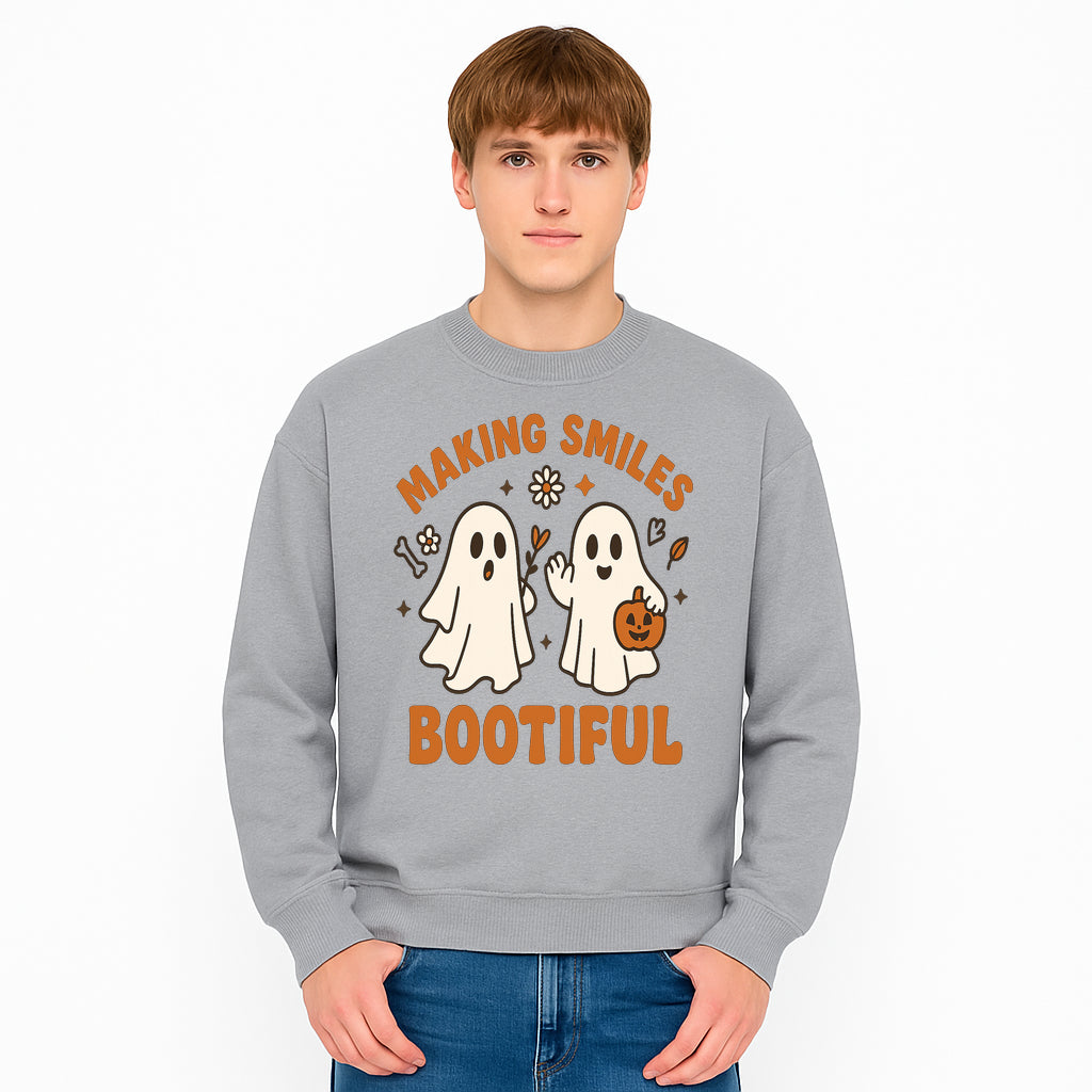 Cute Ghosts Halloween T-Shirt - Making Smiles Bootiful with Pumpkin & Flowers, Fun Fall Apparel for Kids & Adults - Sweatshirt 1758250148277.jpg