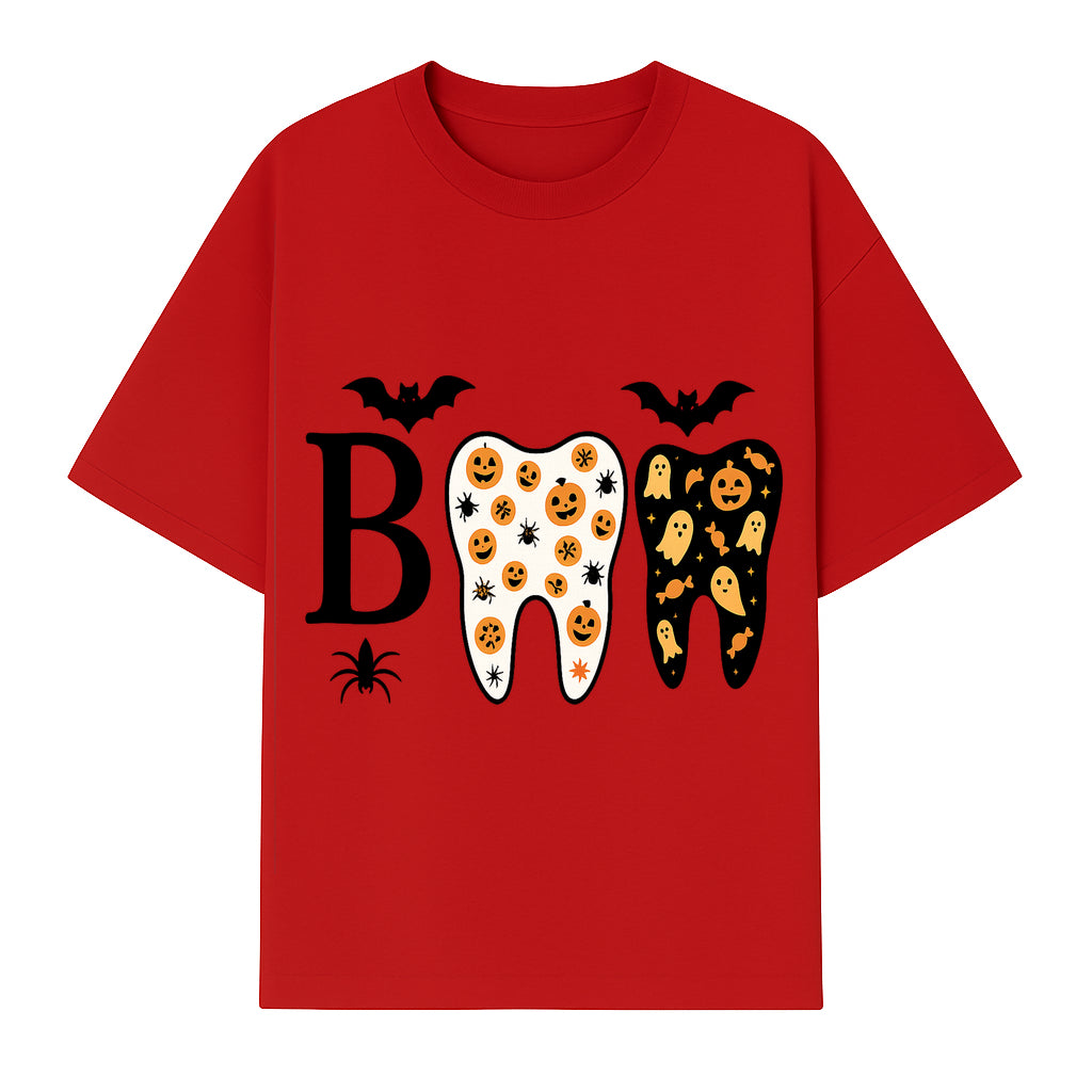 Halloween Tooth Decor: Spooky Pumpkin & Ghost Patterns, Fun Dental Theme, Perfect for Trick-or-Treat Celebrations and Parties - T-shirt 1758250148308.jpg