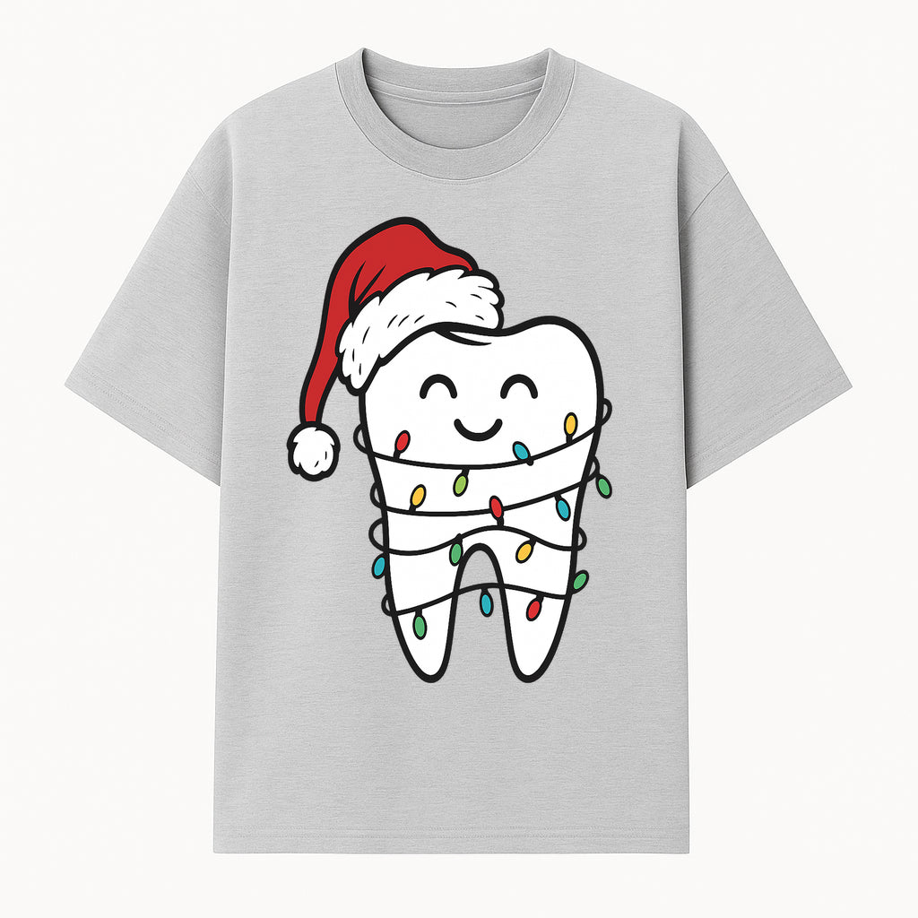 Cute Christmas Tooth Ornament with Santa Hat, Christmas Lights, Dental Holiday Decor, Funny Gift for Dentists and Tooth Lovers - T-shirt 1758250148337.jpg
