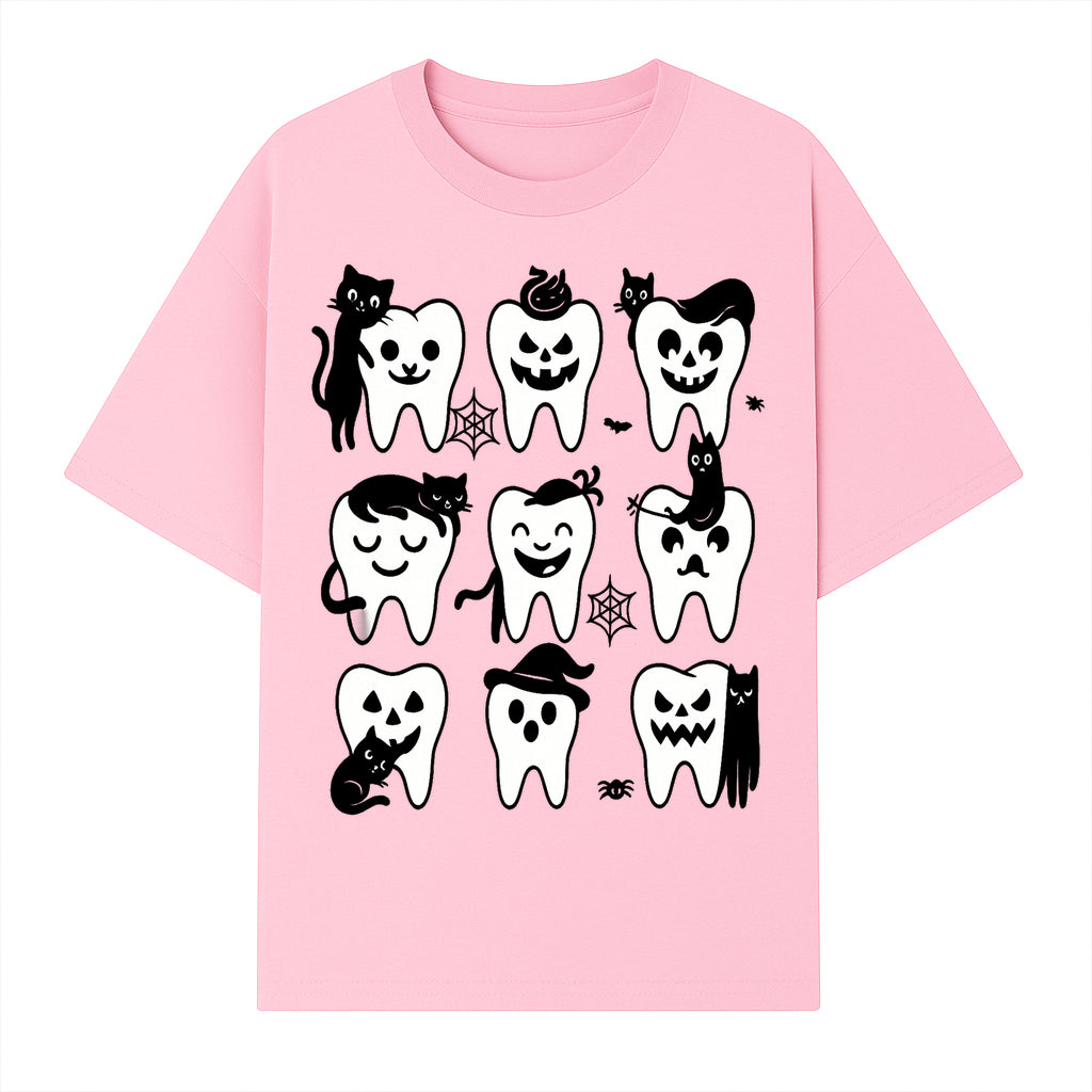 Halloween Tooth Design with Cats - Cute and Spooky Dental Art for Kids, Stickers, Apparel, and Home Decor - T-shirt 1758250148338.jpg
