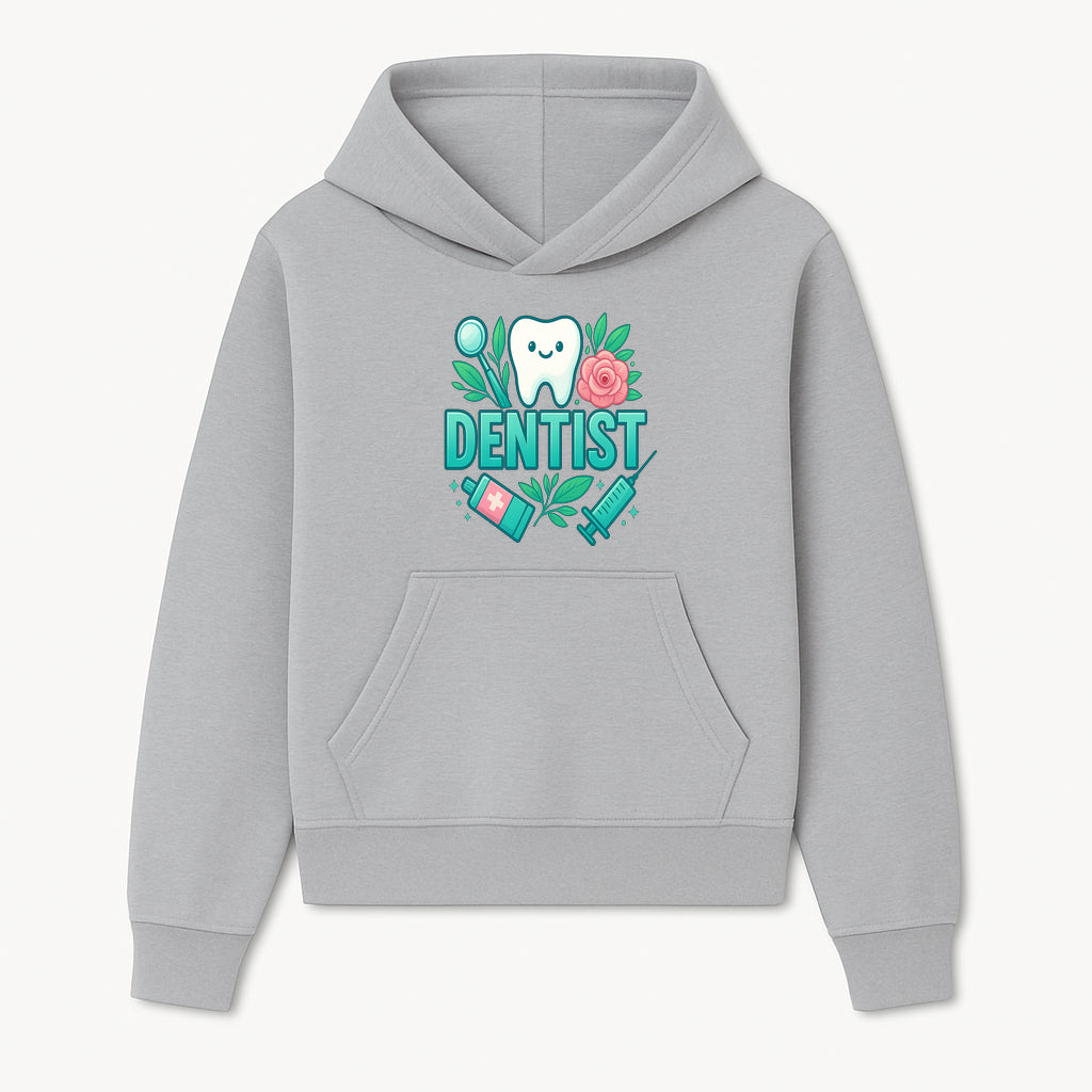 Cute Dentist Tooth Graphic with Tools, Floral Elements | Perfect for Dental Office Decor or Gifts | Fun Emotions in Dentistry Design - Hoodie 1758250148356.jpg