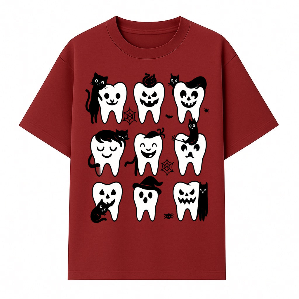 Halloween Tooth Design with Cats - Cute and Spooky Dental Art for Kids, Stickers, Apparel, and Home Decor - T-shirt 1758250148471.jpg