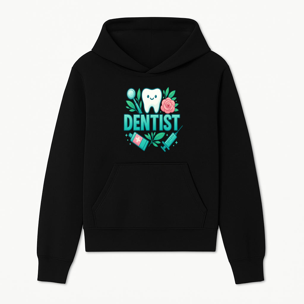Cute Dentist Tooth Graphic with Tools, Floral Elements | Perfect for Dental Office Decor or Gifts | Fun Emotions in Dentistry Design - Hoodie 1758250148517.jpg