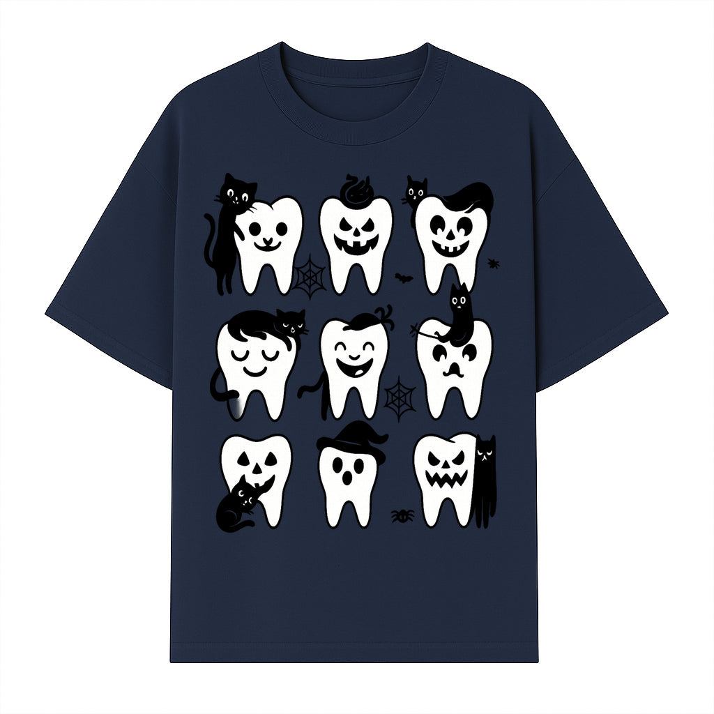 Halloween Tooth Design with Cats - Cute and Spooky Dental Art for Kids, Stickers, Apparel, and Home Decor - T-shirt 1758250148608.jpg