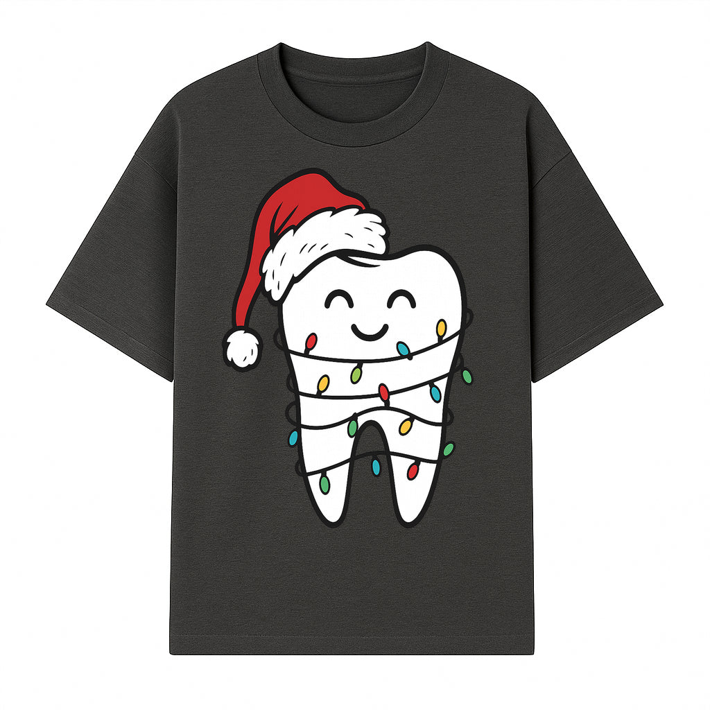 Cute Christmas Tooth Ornament with Santa Hat, Christmas Lights, Dental Holiday Decor, Funny Gift for Dentists and Tooth Lovers - T-shirt 1758250148641.jpg