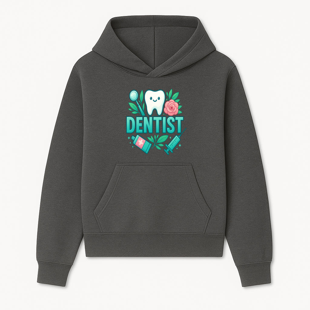 Cute Dentist Tooth Graphic with Tools, Floral Elements | Perfect for Dental Office Decor or Gifts | Fun Emotions in Dentistry Design - Hoodie 1758250148667.jpg