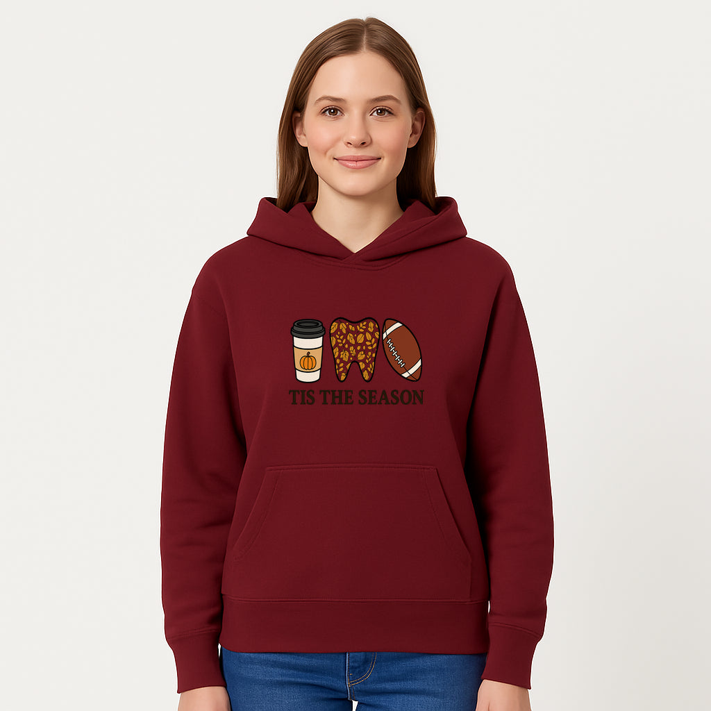 Tis the Season Fall Decor: Pumpkin Coffee, Leafy Tooth, Football Theme Gift for Dental Hygiene, Autumn Collection - Hoodie 1758250148702.jpg